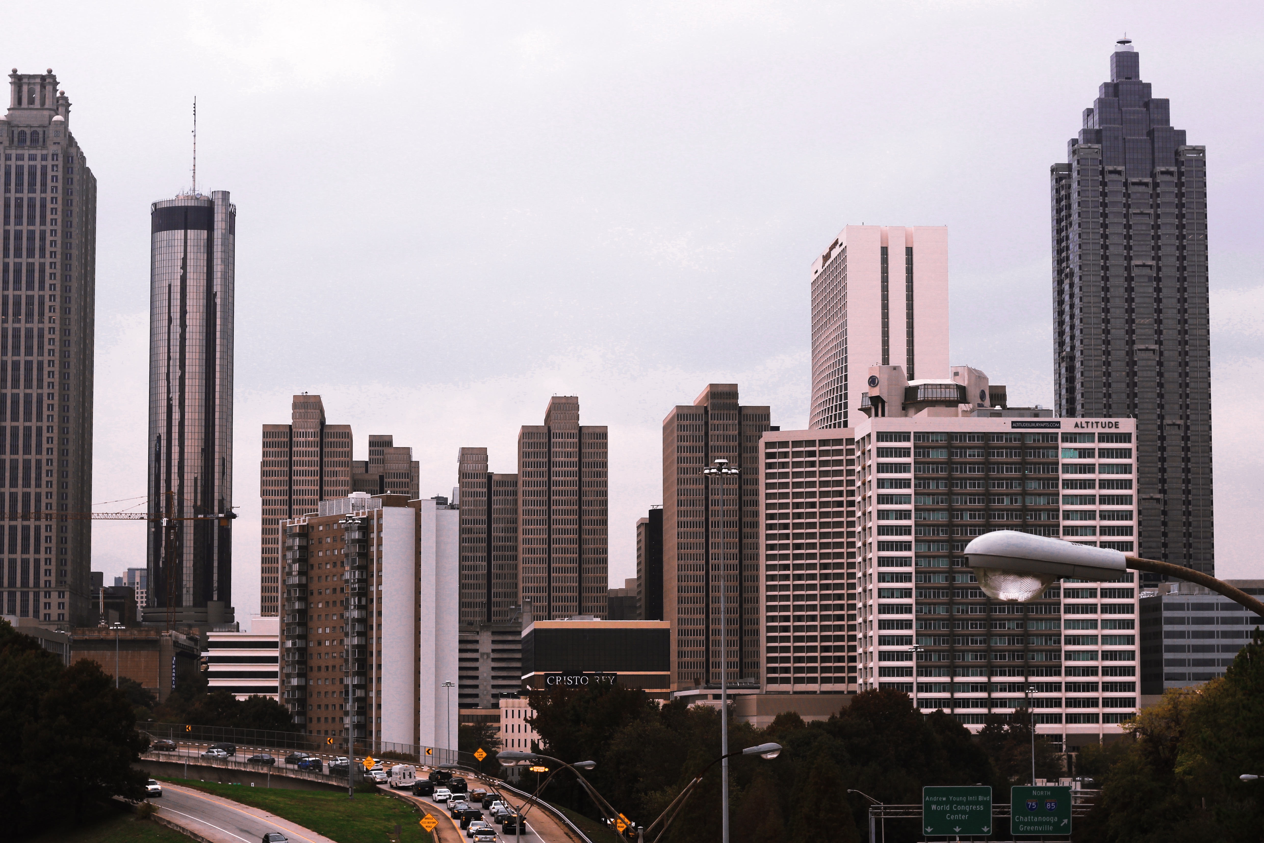 some of the buildings in Atlanta that you can see from the Jackson Street Bridge