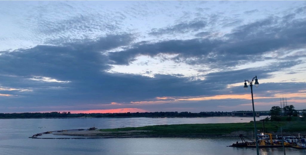 The view of the sunset from Tom Lee Park on Riverside Street in Memphis, Tennessee