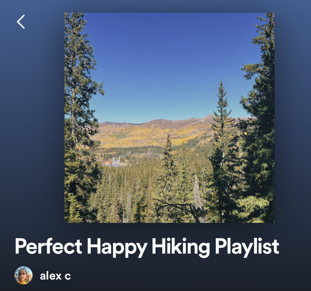 screenshot of the cover and title of the Perfect Happy Hiking Playlist on Spotify