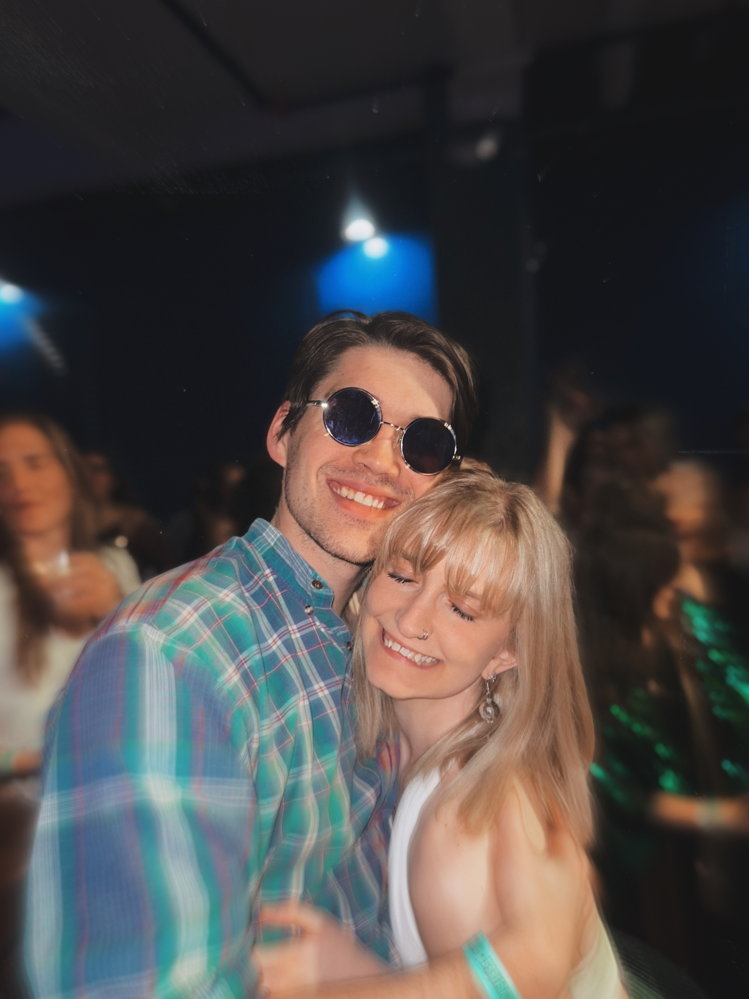 My boyfriend and I hugging at Gimme Gimme Disco