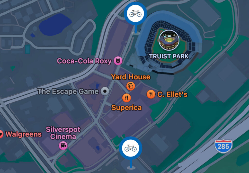 Movatic Bike Rental Map At The Battery in Atlanta, Georgia