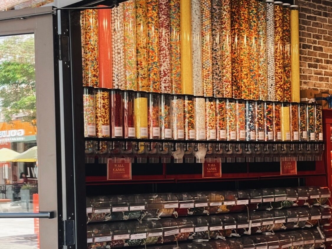 some of the candy options found at River Street Sweets at the Battery in Atlanta, Georgia