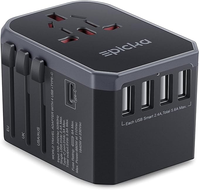 A Black Universal Travel Adapter 