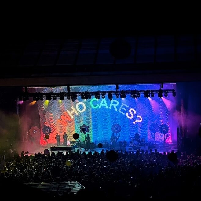 a photo of the stage at a Rex Orange County concert 