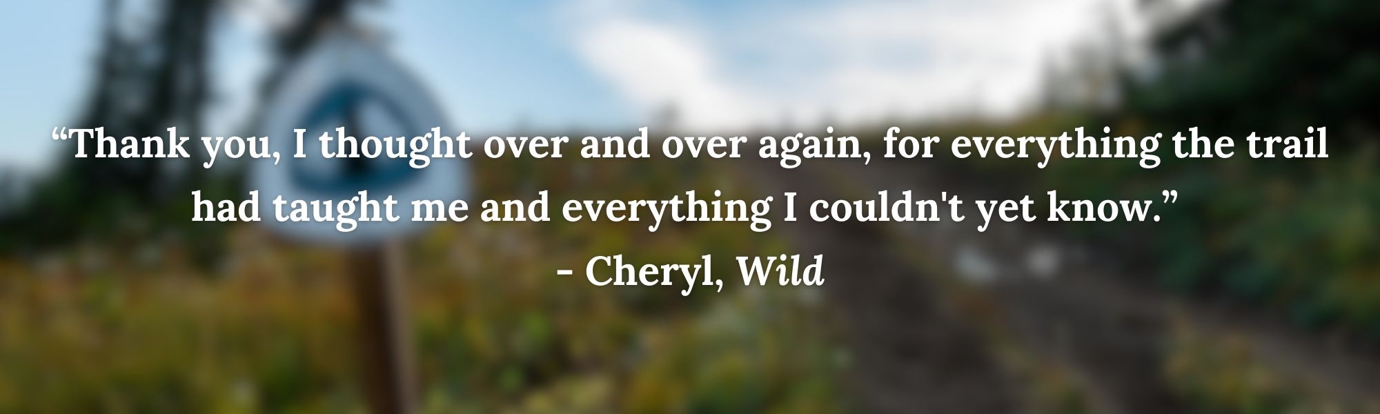 “Thank you, I thought over and over again, for everything the trail had taught me and everything I couldn't yet know.” 
- Cheryl, Wild